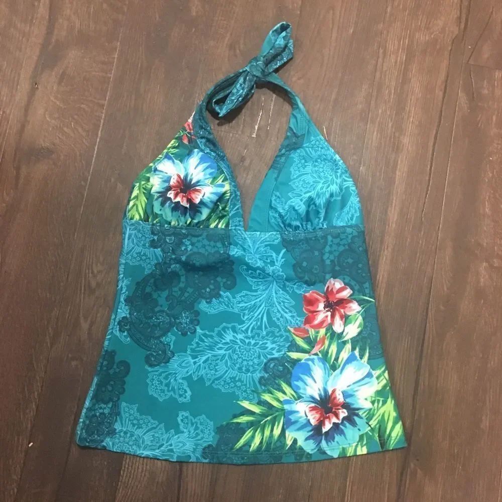 Athleta XS tropical coconutgirl halter top swim top